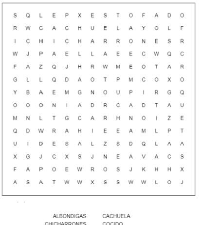 sopa de letras olores y sabores