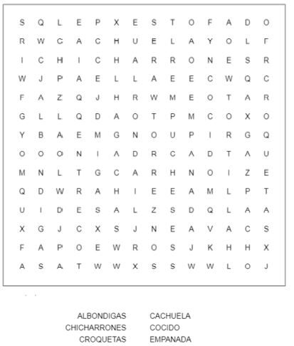 sopa de letras olores y sabores