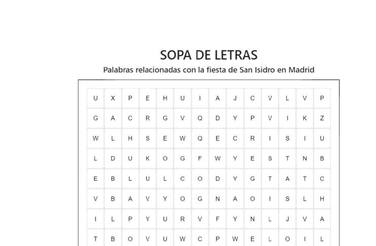 Sopa de letras memoria sensorial San Isidro